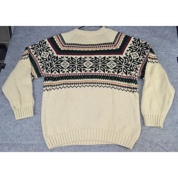 Vintage Tommy Hilfiger Sweater Mens L Ivory Cable Knit Cotton Crewneck Snowflake - Picture 13 of 14